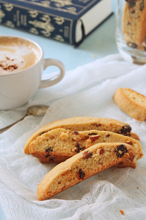 Biscotti with almonds and dried sour cherries